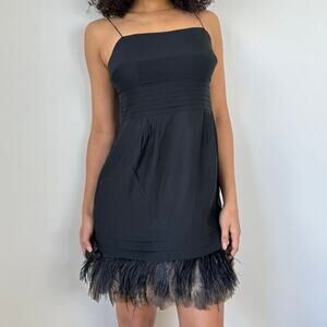 Vintage Juicy Couture Black Silk Feather Trim Mini Dress (XS/S)